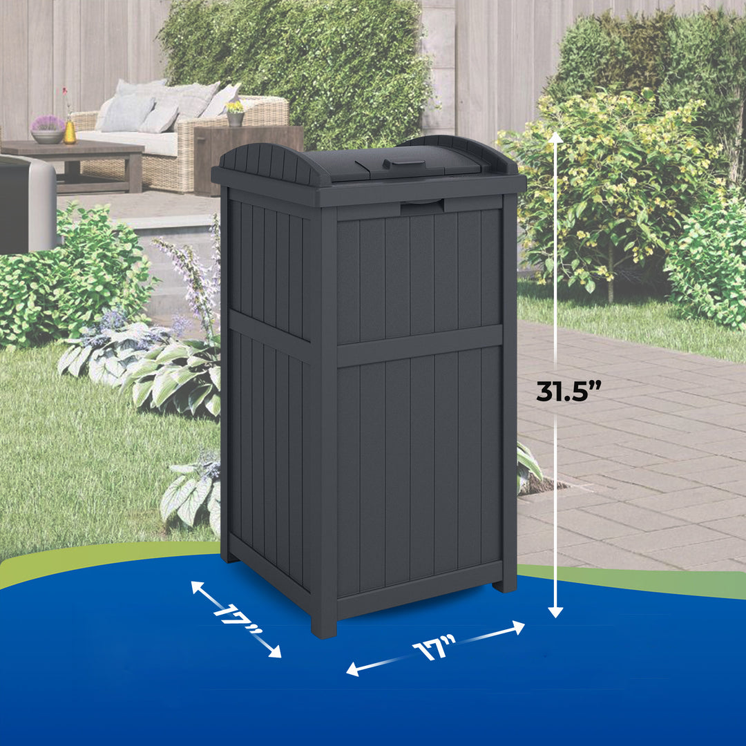 Suncast Trashcan Hideaway Outdoor 33 Gallon Garbage Trash Waste Bin, Cyberspace