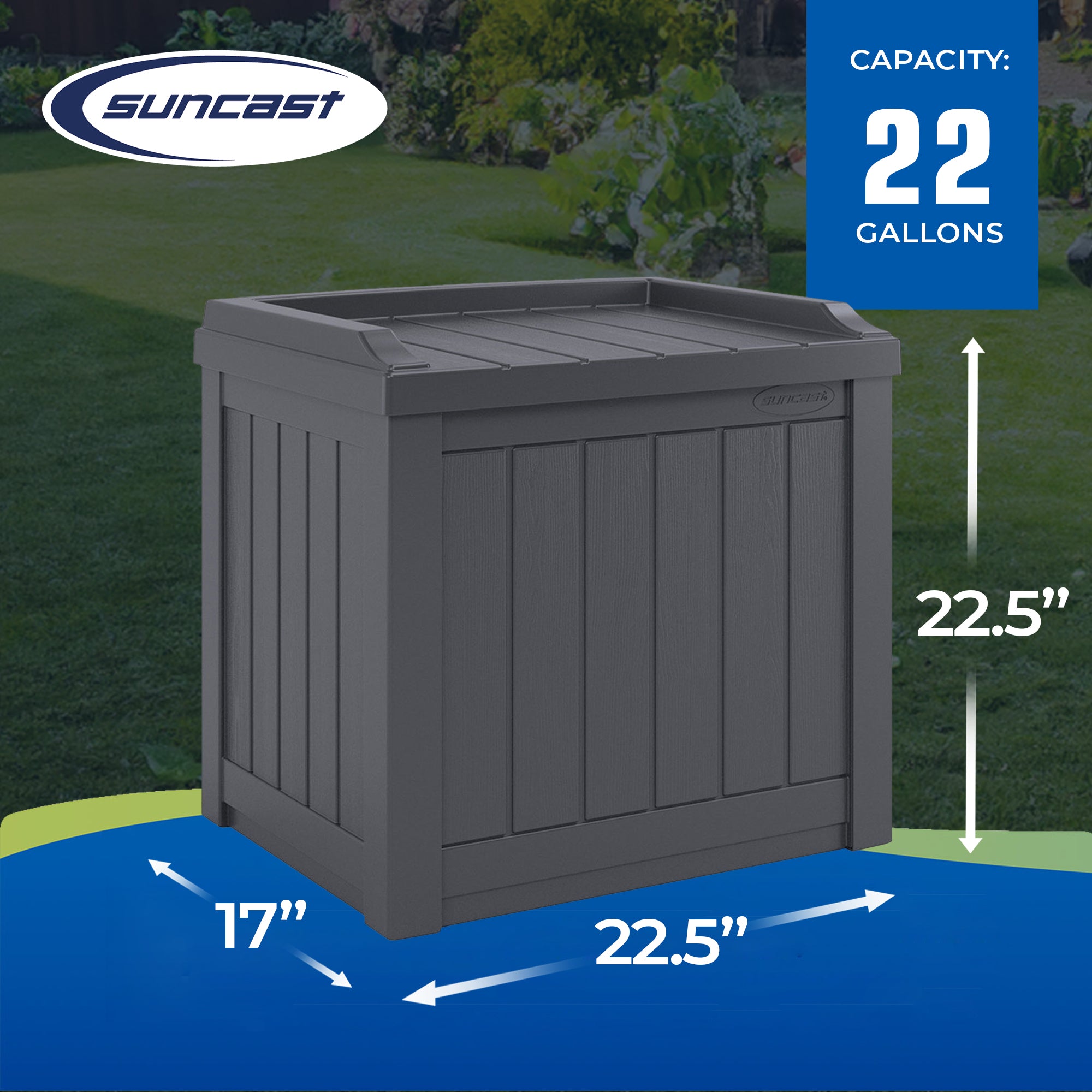 Suncast SS601C 22 Gallon Outdoor Patio Small Deck Box w/ Storage Seat,Cyberspace (Damaged)