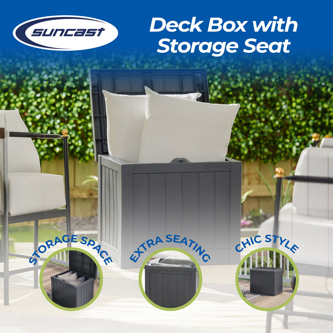 Suncast 22 Gal Outdoor Patio Small Deck Box w/Storage Seat, Cyberspace (2 Pack)