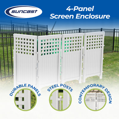 Suncast Outdoor Garden Yard 4 Panel Screen Enclosure Gated Fence, White (4 Pack)