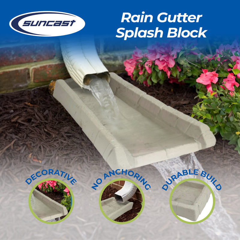 Suncast SB24 Decorative Rain Gutter Downspout Garden Splash Block, Light Taupe