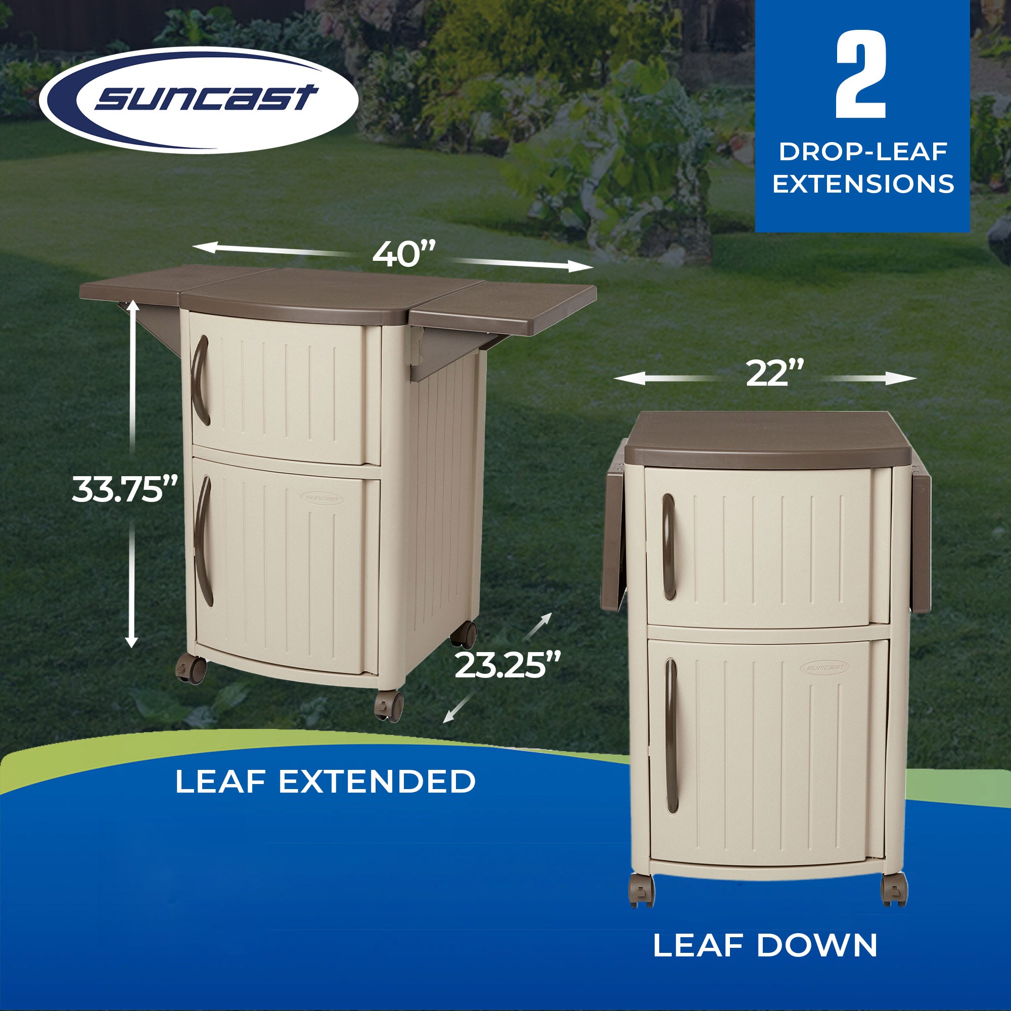 New Suncast Portable Outdoor Patio Prep Serving Station Table & Cabinet (2 Pack) - VMInnovations