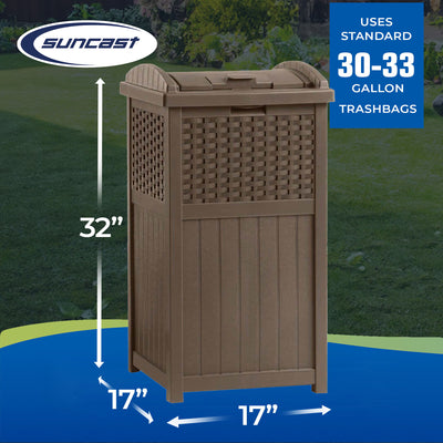 Suncast Trashcan Hideaway Outdoor 33 Gallon Garbage Waste Bin, Brown (2 Pack)