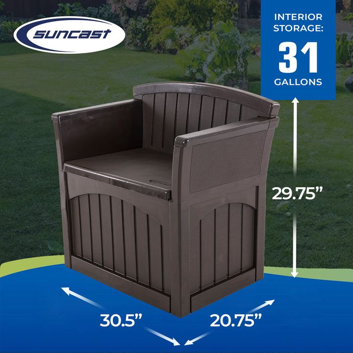 Suncast 31 Gallon Patio Seat Outdoor Storage and Bench Chair, Java (2 Pack)