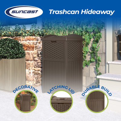 Suncast Trash Hideaway Outdoor 33 Gallon Garbage Waste Can Bin, Java (2 Pack)
