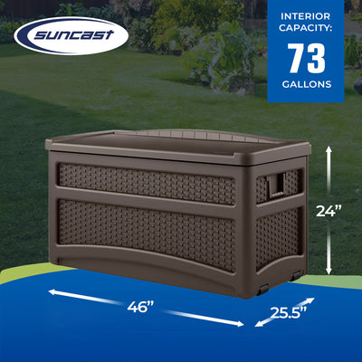 Suncast Outdoor 73 Gallon Patio Storage Chest with Handles and Seat, Java (2 Pk) - VMInnovations