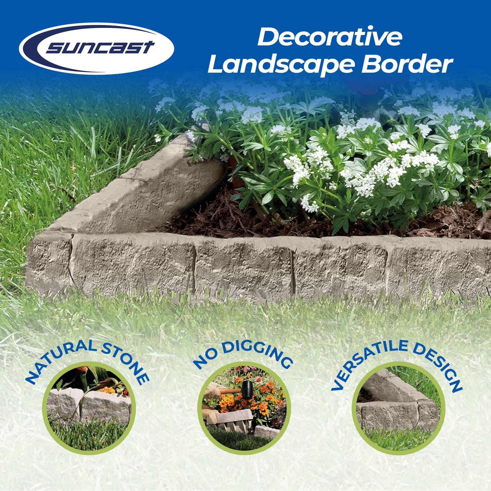 Suncast 10 Piece Landscape Design Border Decorative Rock Stone Edging (4 Pack) - VMInnovations