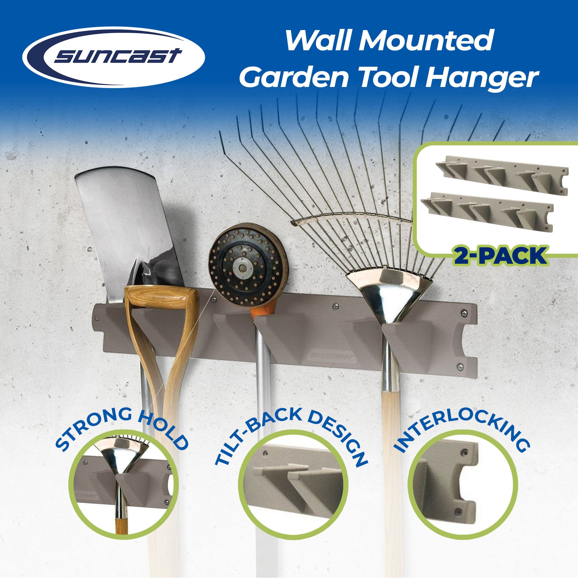 Suncast 2 Foot Wall Mount Long Handled Garden Tool Hanger Organizer (2 pack) - VMInnovations