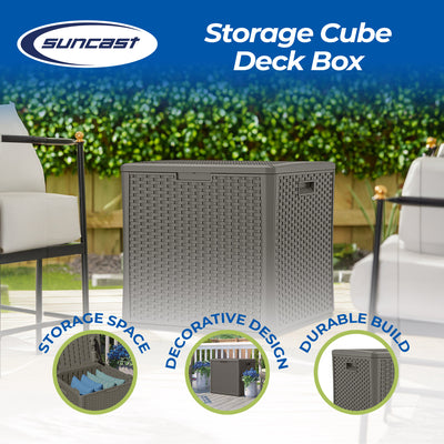 Suncast 60 Gallon Resin Outdoor Patio Storage Cube Deck Box, Stoney (Open Box)