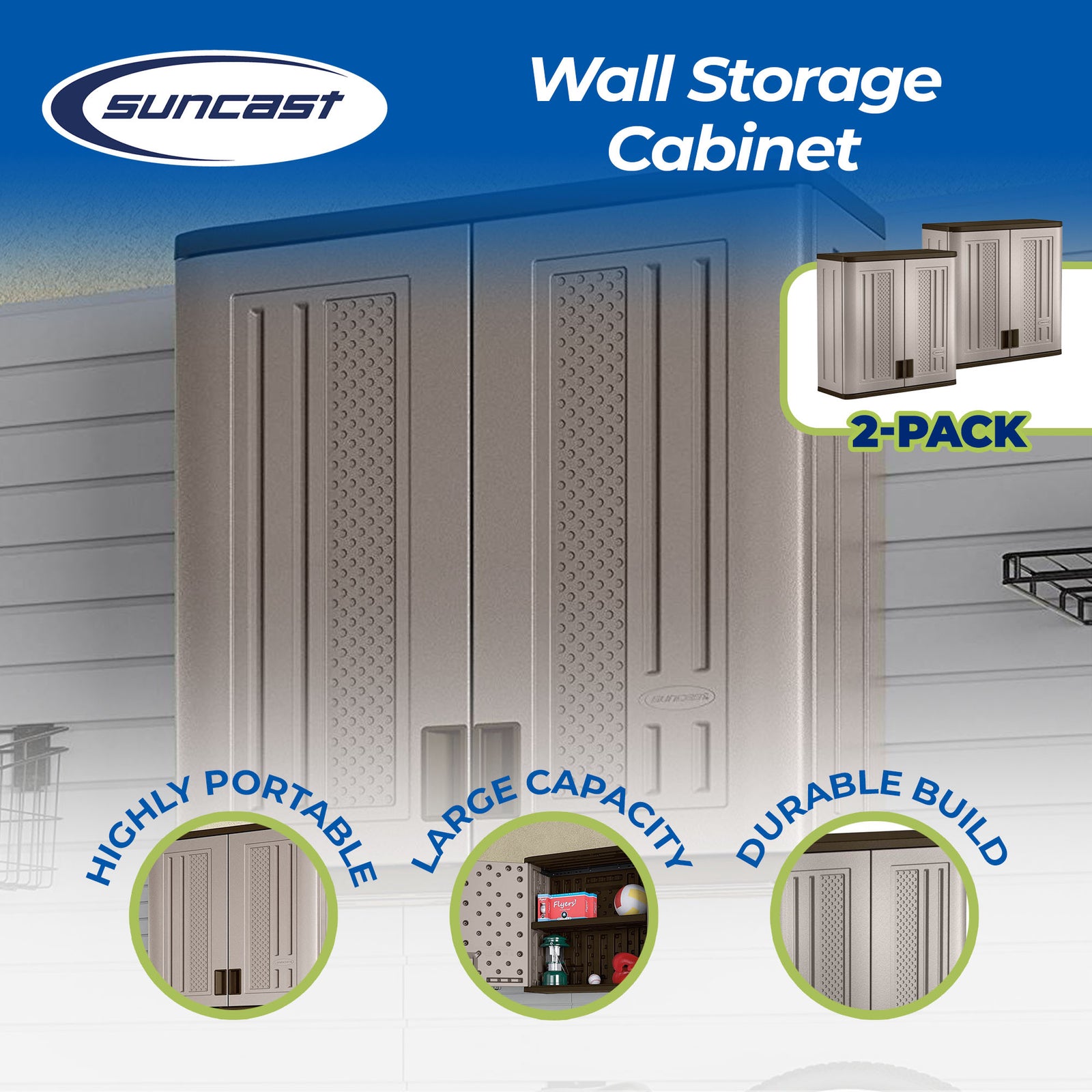 Suncast 4 Cubic Feet Resin Single Shelf Garage Wall Storage Cabinet (2 Pack) - VMInnovations