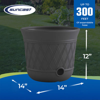 Suncast 14 x 12" Resin Decorative Hideaway Outdoor Garden Hose Storage Pot, Gray - VMInnovations
