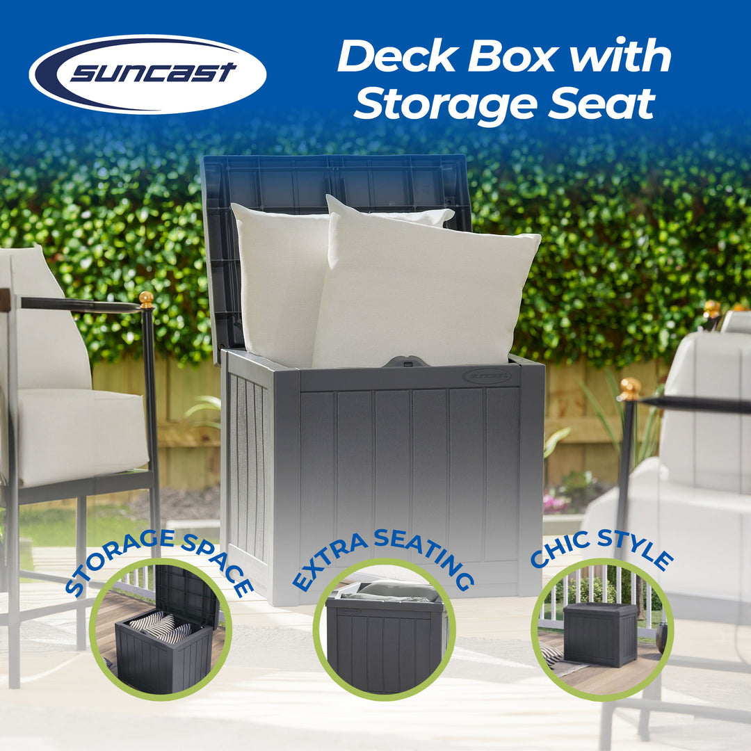 Suncast 22 Gallon Outdoor Small Deck Box & 30 Gallon Trash Waste Bin, Cyberspace