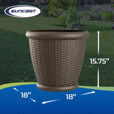 Suncast Willow 18" Diameter Decorative Wicker Patio Planter Pot, Java (4 Pack) - VMInnovations