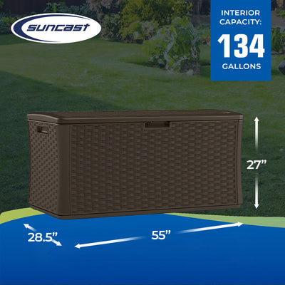 Suncast 134 Gallon All-Weather UV-Resistant Outdoor Patio Storage Deck Box, Java - VMInnovations