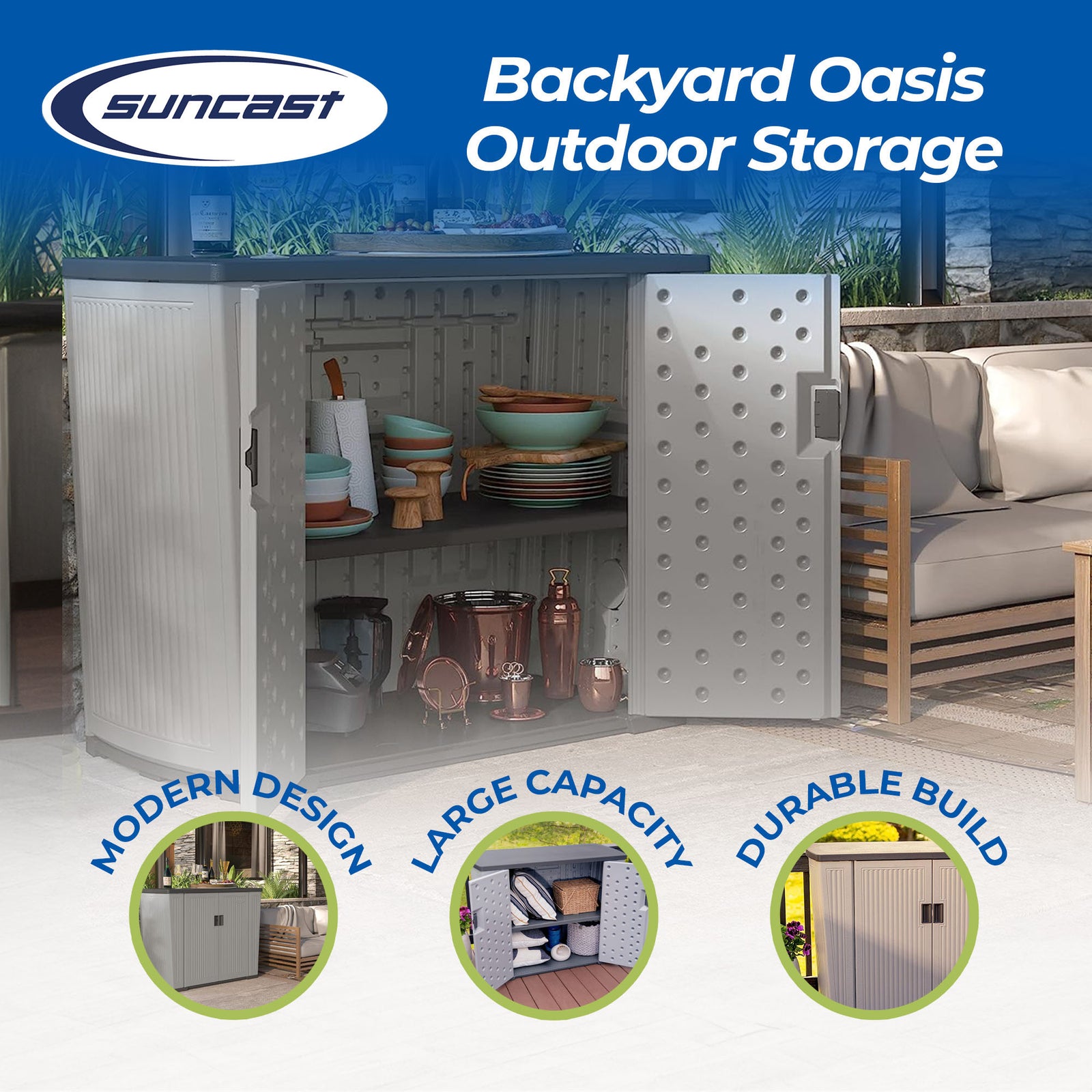 Suncast Backyard Oasis 130 Gallon Outdoor Storage Shed Basic Unit, Dove Gray - VMInnovations