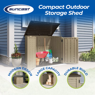 Suncast 34 Cubic Feet Horizontal Compact Storage Shed for Outdoor Spaces, Sand - VMInnovations