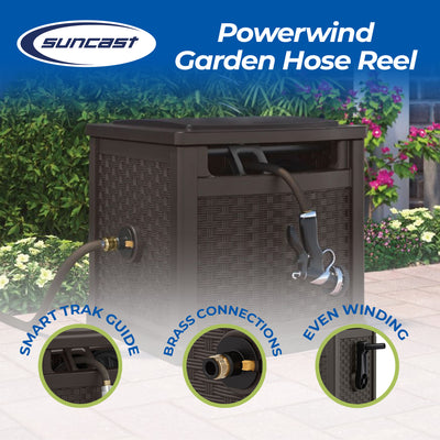 Suncast 150 Foot Slide Trak Outdoor Garden Water Hose Hideaway for Patio, Java - VMInnovations