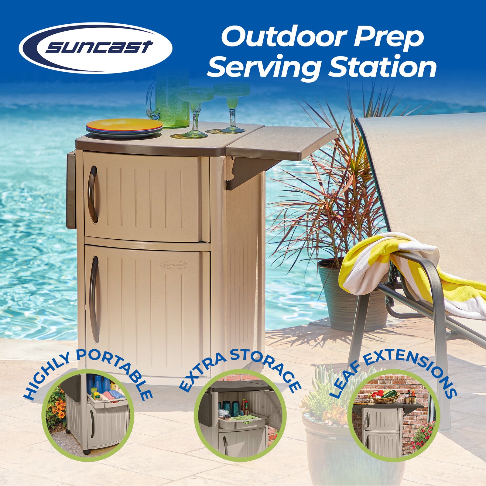 Suncast DCP2000 Portable Outdoor Patio Prep Serving Station Table and Cabinet - VMInnovations