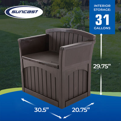 Suncast 31 Gallon Patio Seat Outdoor Storage and Bench Chair, Java (Used)