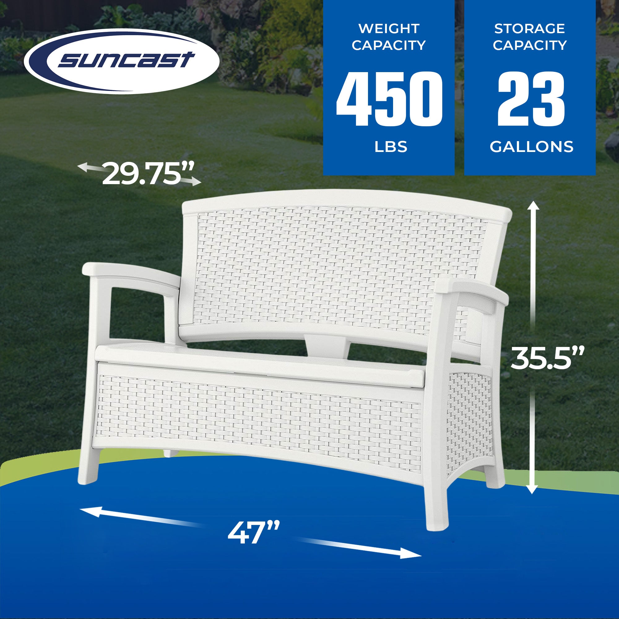 Suncast Elements Resin Wicker Design Loveseat with Storage, White (Used)