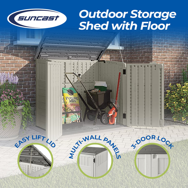 Suncast BMS2500 53 x 31.5 x 45.5" Horizontal Resin Outdoor Storage Shed w/ Floor