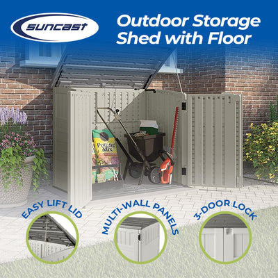 Suncast 34 Cu. Ft. Resin Horizontal Storage Shed w/Reinforced Floor - (Open Box)
