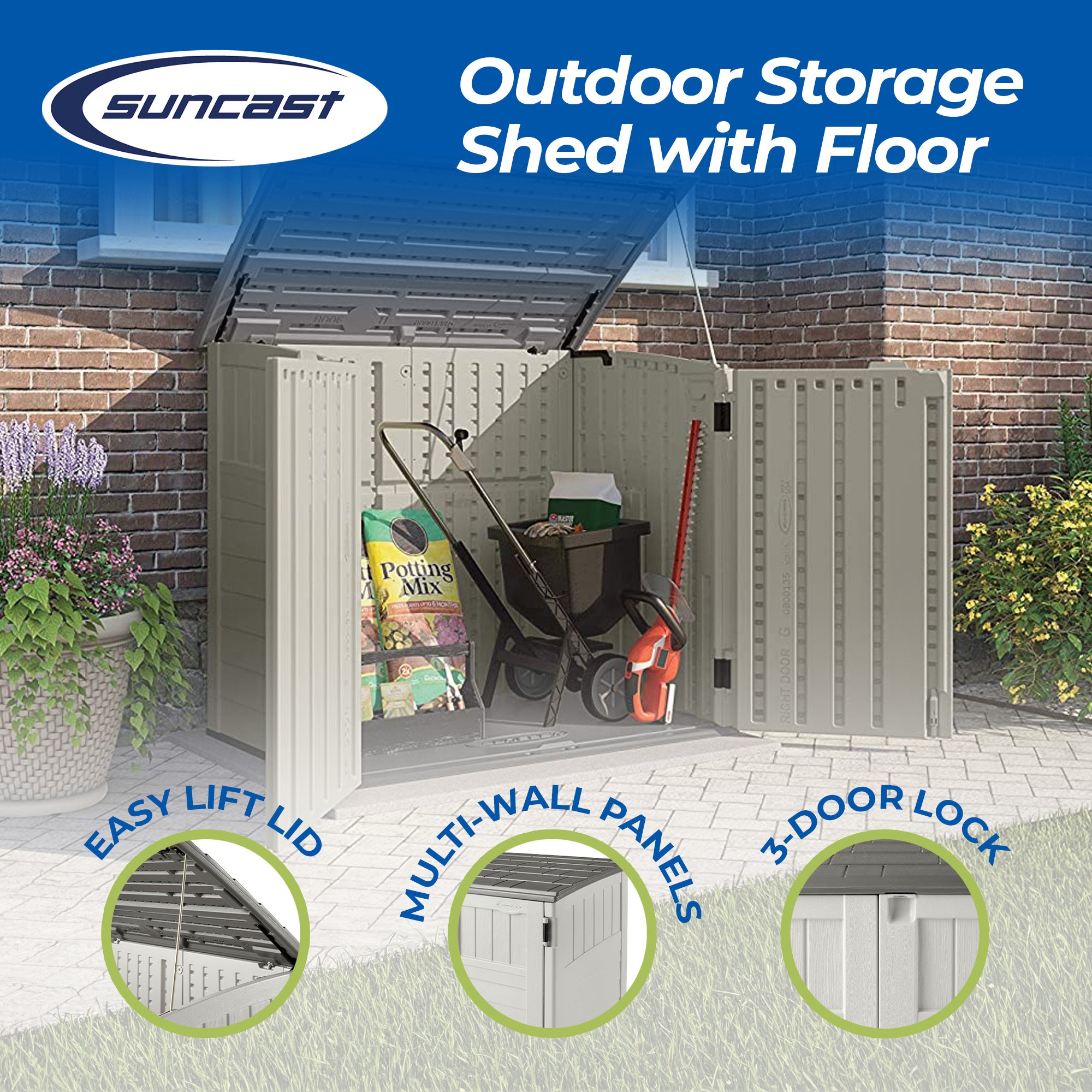 Suncast 34 Cubic Feet Resin Horizontal Storage Shed w/ Reinforced Floor (Used)