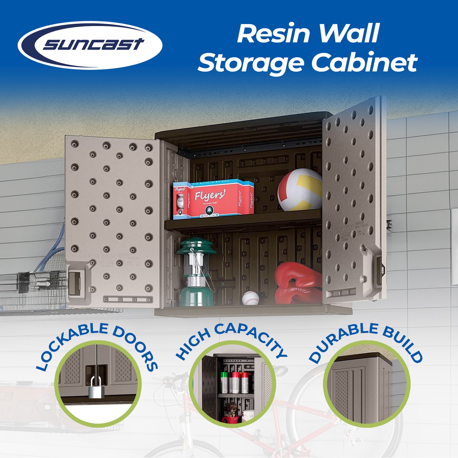 Suncast 4 Cubic Feet Resin Single Shelf Garage Wall Storage Cabinet, Platinum - VMInnovations