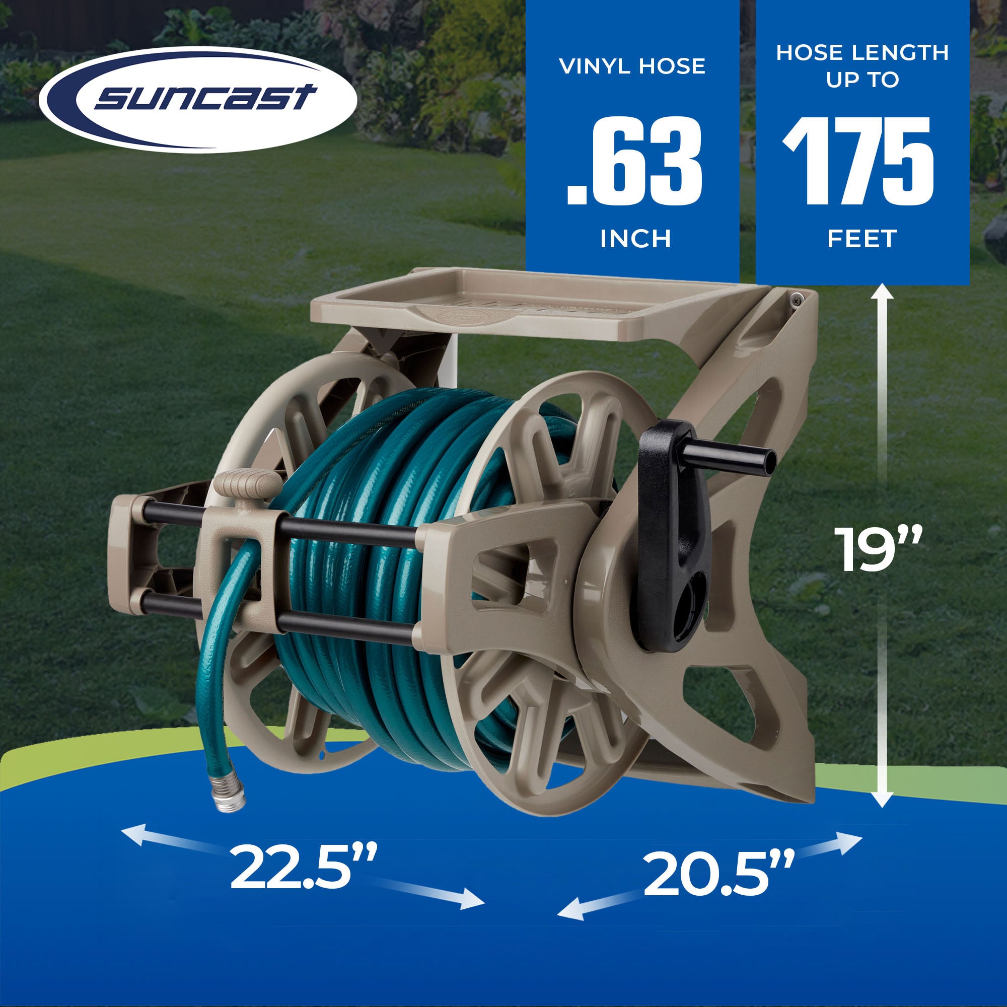 Suncast 175 Foot Slide Trak Garden Hose Wall Mounted Hose Reel, Java (Open Box)