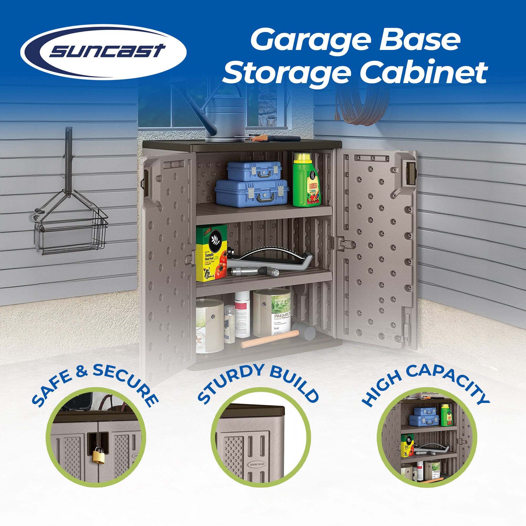 Suncast BMC3600 9 Cu Ft Heavy Duty Resin Garage Base Storage Cabinet, Platinum (For Parts)