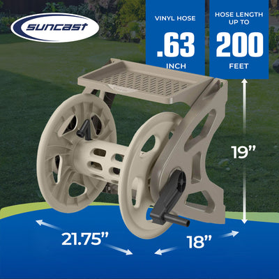 Suncast Handler 200 Foot Resin Mounted Outdoor Garden Hose Reel, Taupe(Open Box)