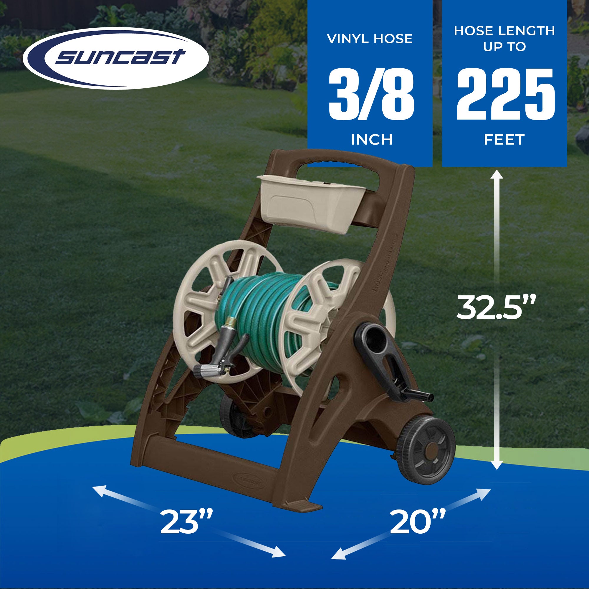 Suncast 225 Foot Capacity Durable Hosemobile Pro Garden Hose Reel Cart, Mocha