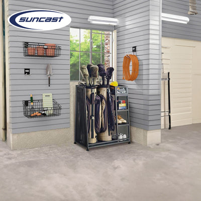 Suncast GO3216D Metal Golf Equipment Organizer Storage Rack w/ 3 Shelves, Black - VMInnovations