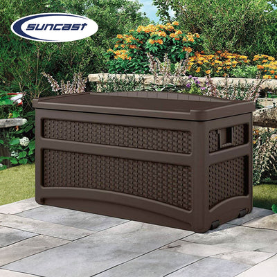 Suncast DBW7500 73 Gallon Outdoor Patio Storage Chest with Handles & Seat, Java (For Parts)