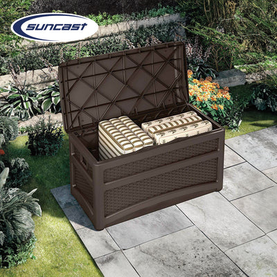 Suncast Outdoor 73 Gallon Patio Storage Chest with Handles and Seat, Java (2 Pk) - VMInnovations