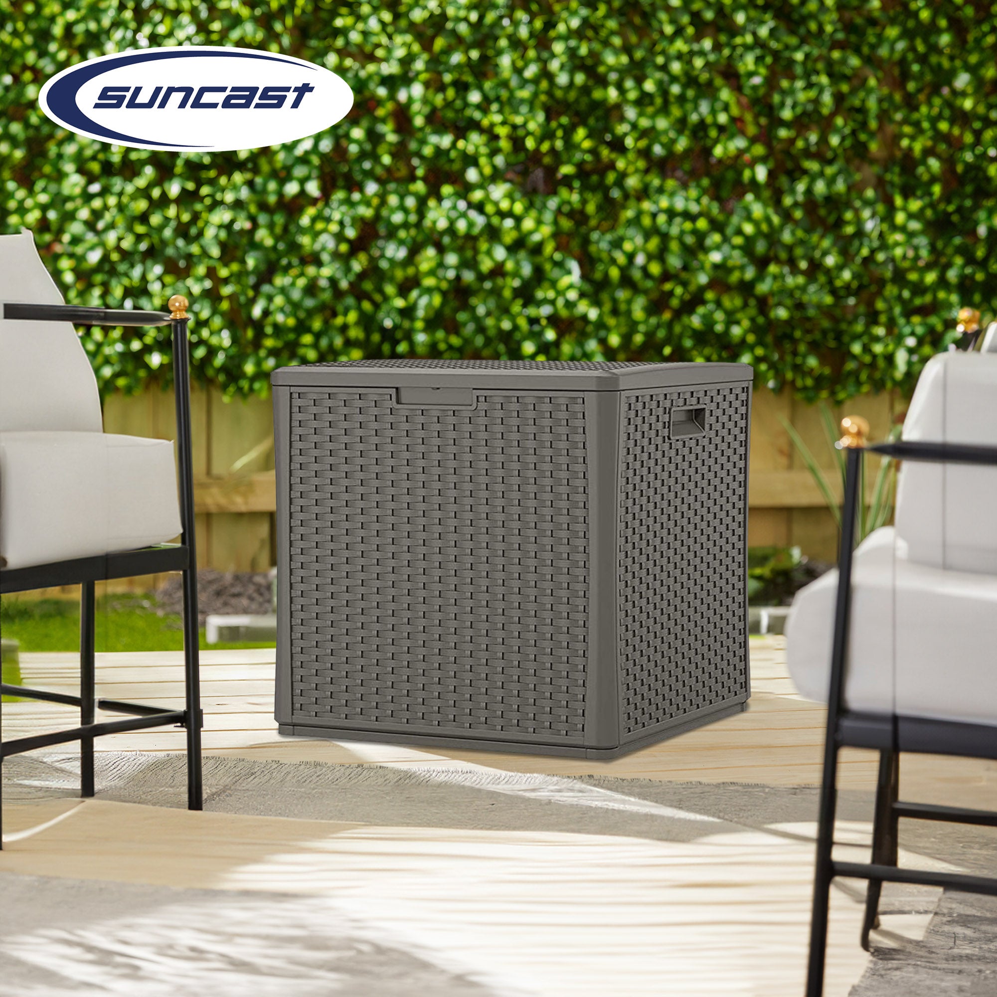 Suncast 60 Gallon Resin Outdoor Patio Storage Cube Deck Box, Stoney (Open Box)