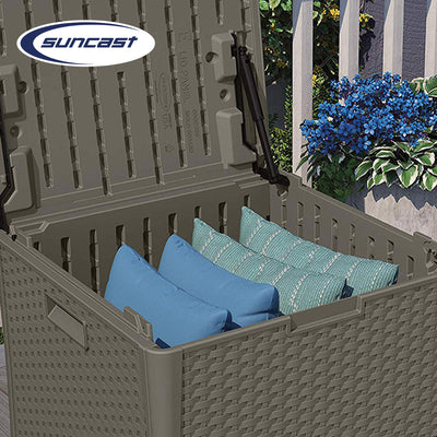 Suncast 60 Gallon Resin Outdoor Patio Storage Cube Deck Box, Stoney (Open Box)