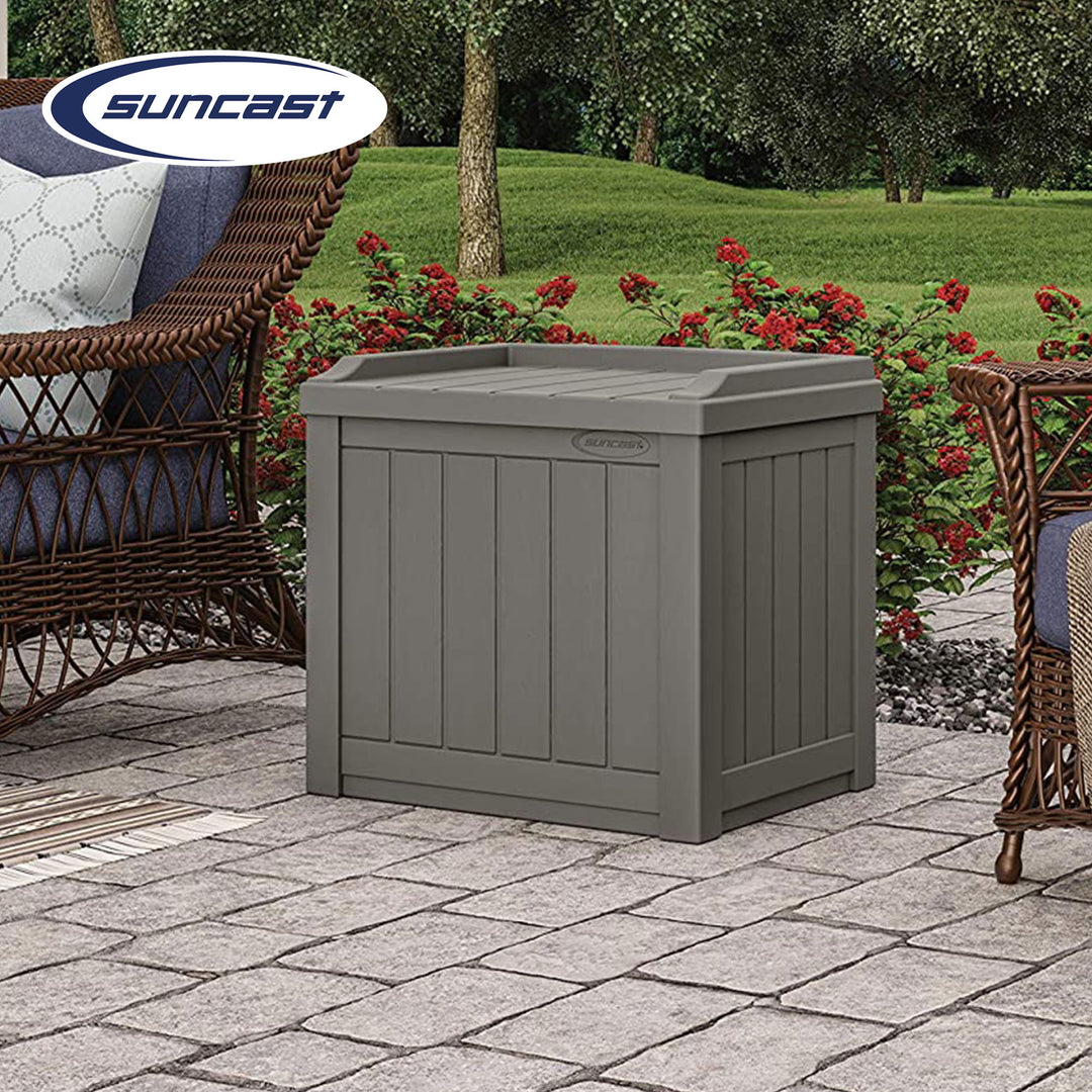 Suncast 22 Gallon Outdoor Patio Small Deck Box with Storage Seat, Stone (4 Pack)