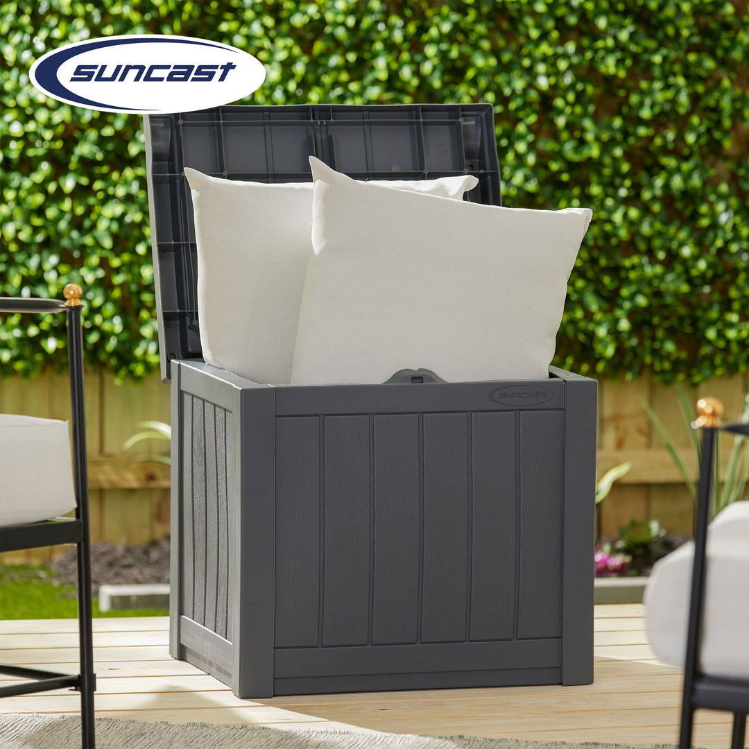 Suncast 22 Gallon Outdoor Small Deck Box & 30 Gallon Trash Waste Bin, Cyberspace