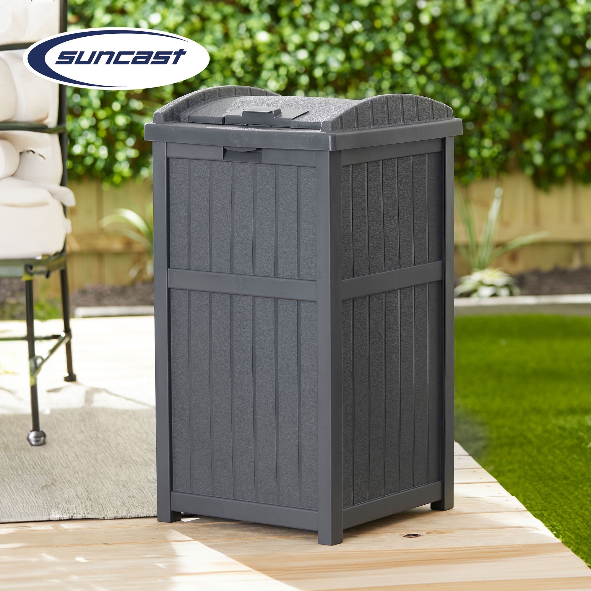 Suncast 22 Gallon Outdoor Small Deck Box & 30 Gallon Trash Waste Bin, Cyberspace - VMInnovations