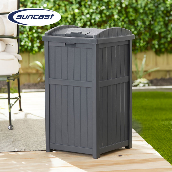 Suncast 22 Gallon Outdoor Small Deck Box & 30 Gallon Trash Waste Bin, Cyberspace