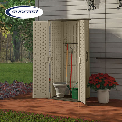 Suncast 22 Cubic Feet All-Weather Vertical Tall Outdoor Storage Shed, Brown - VMInnovations