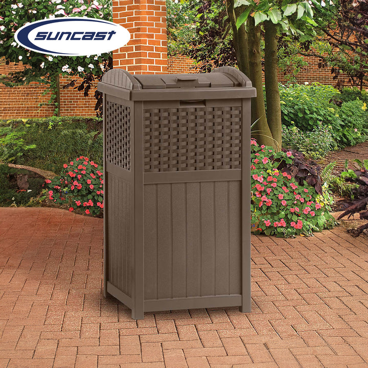 Suncast GHW1732 Trashcan Hideaway Outdoor 33 Gallon Garbage Waste Bin, Brown