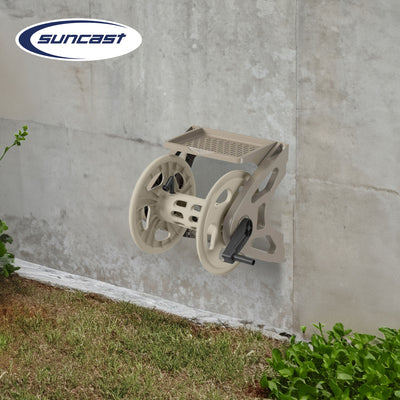 Suncast Handler 200 Foot Resin Mounted Outdoor Garden Hose Reel, Taupe(Open Box)
