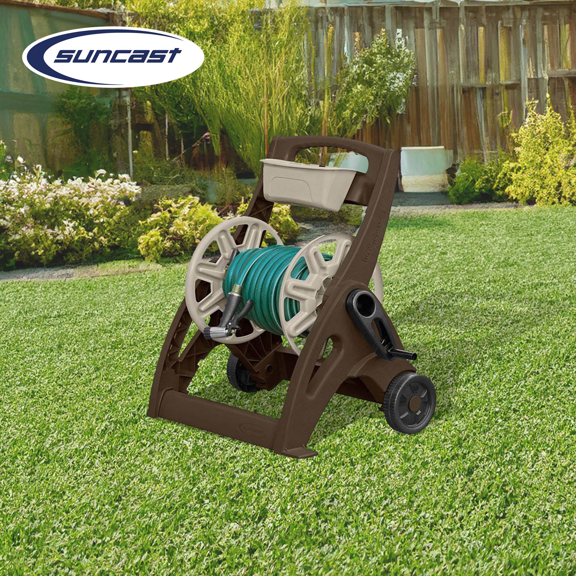 Suncast 225 Foot Capacity Durable Hosemobile Pro Garden Hose Reel Cart, Mocha