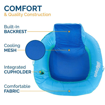 SwimWays Spring Float SunSeat Water Pool Summertime Relaxation Lounge Seat, Blue - VMInnovations