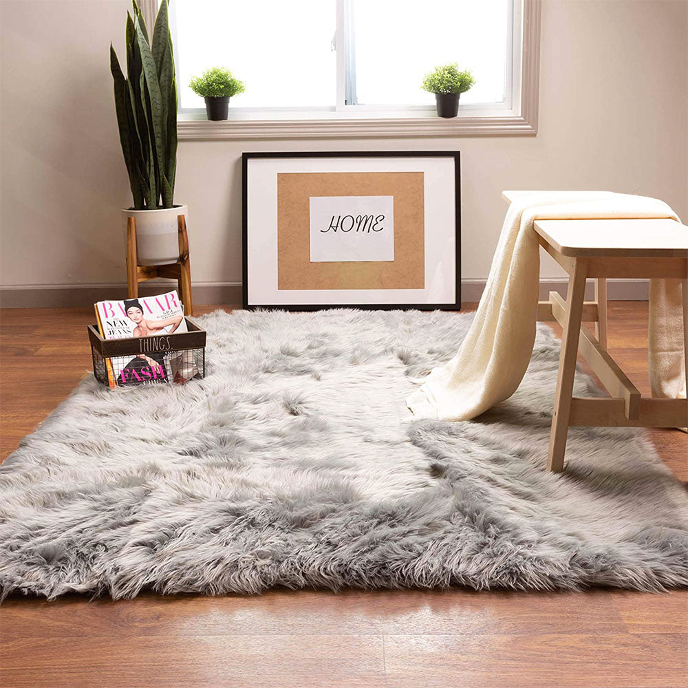 Super Area Rugs Plush 7 x 5 Ft X Large Sheepskin Shag Faux Fur Rug, Gray (Used)