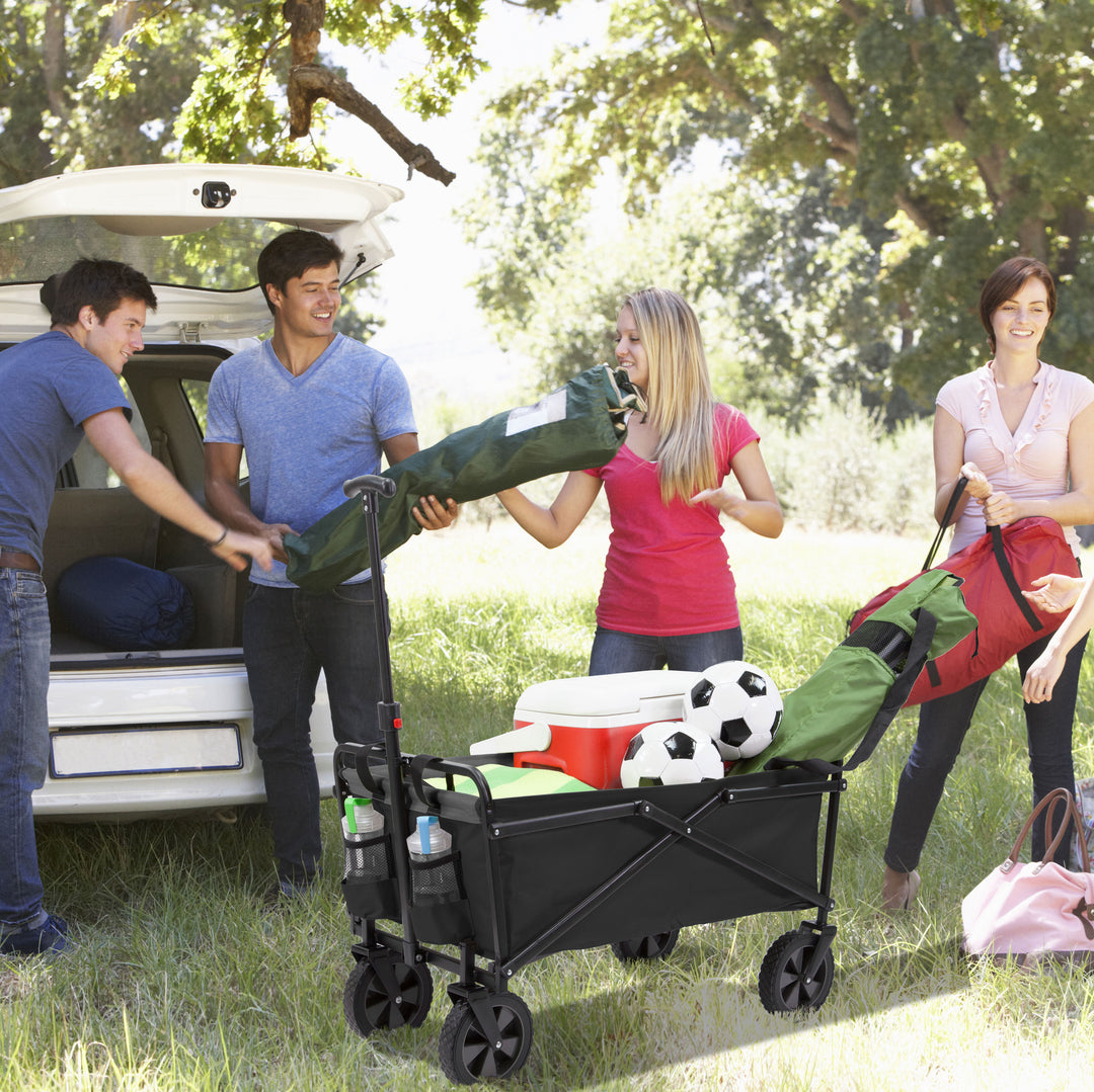 Seina 150lb Capacity Collapsible Steel Outdoor Utility Wagon Cart, Gray/Black