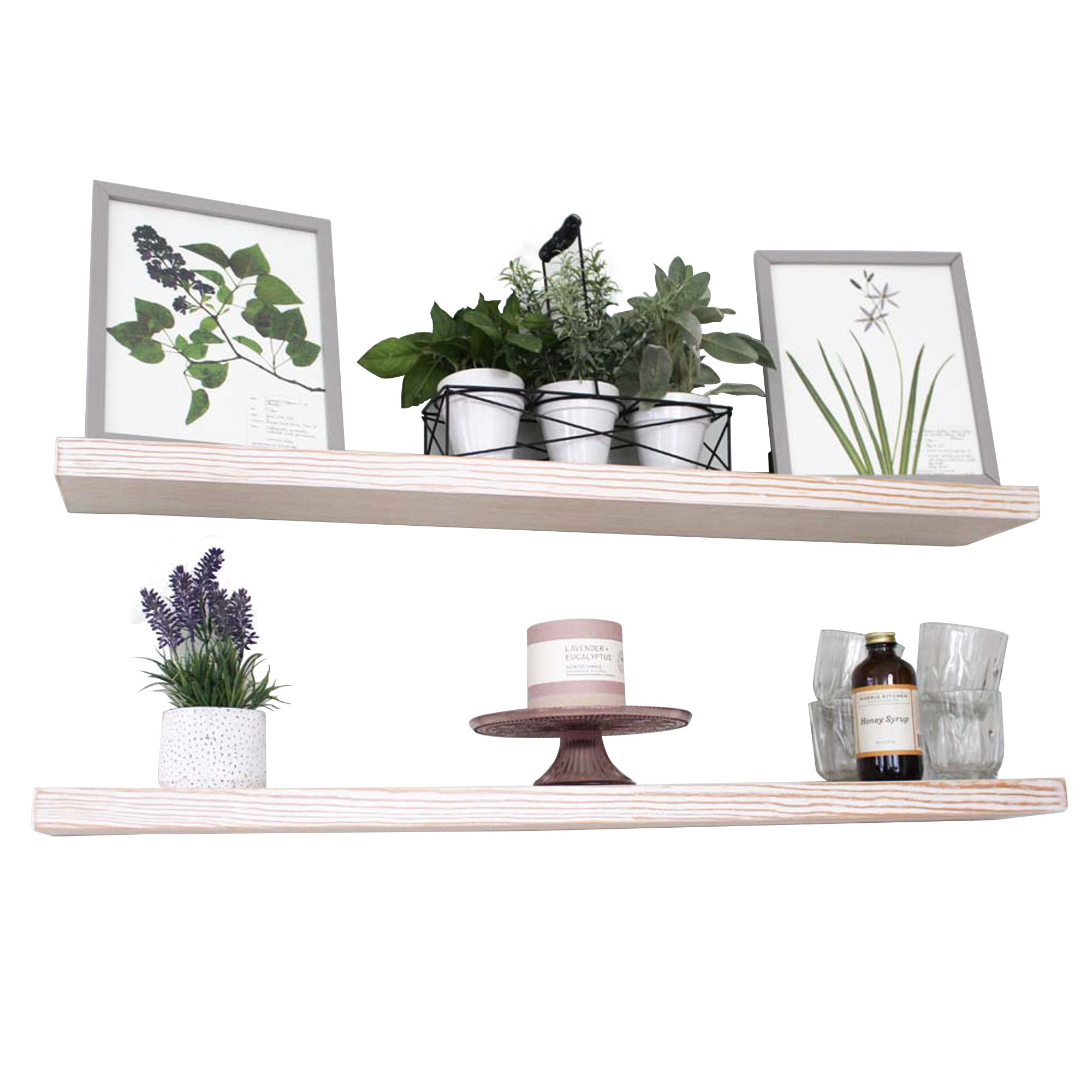 Willow & Grace Suzy 36 Inch Floating Wall Mount Shelves, White Wash (4 Pack)