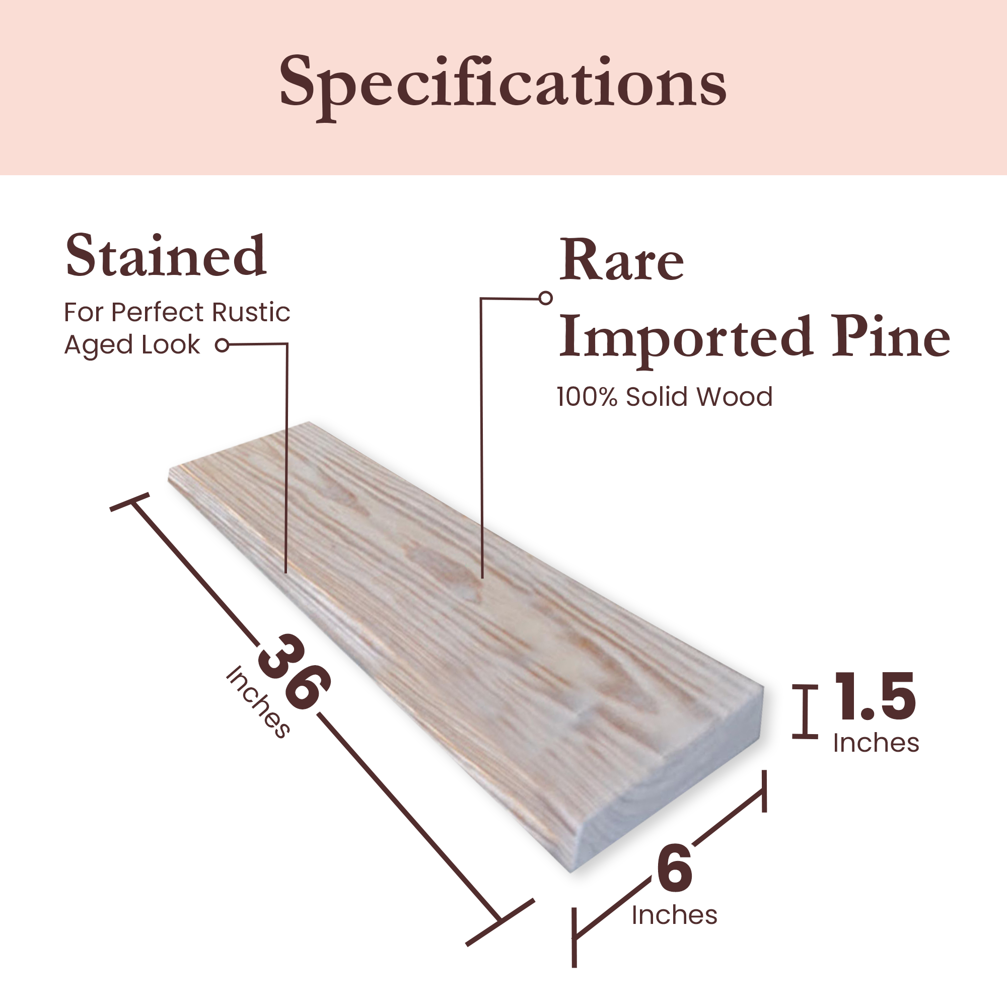 Willow & Grace Suzy 36 Inch Floating Wall Mount Shelves, White Wash (4 Pack)
